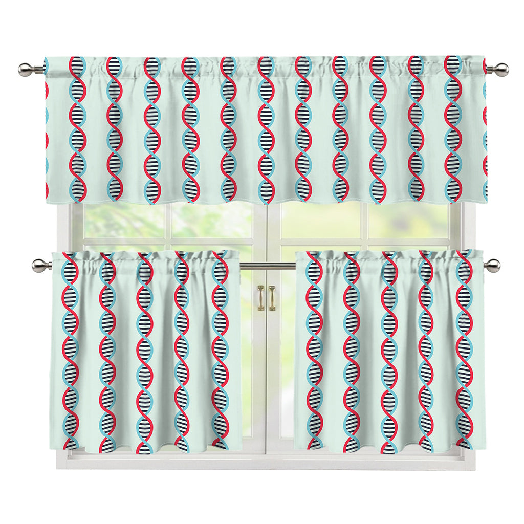 Red And Blue DNA Pattern Print 3 Piece Kitchen Curtains