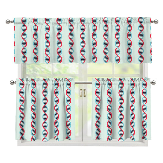 Red And Blue DNA Pattern Print 3 Piece Kitchen Curtains