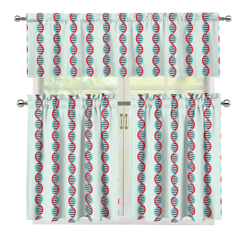 Red And Blue DNA Pattern Print 3 Piece Kitchen Curtains