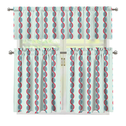 Red And Blue DNA Pattern Print 3 Piece Kitchen Curtains