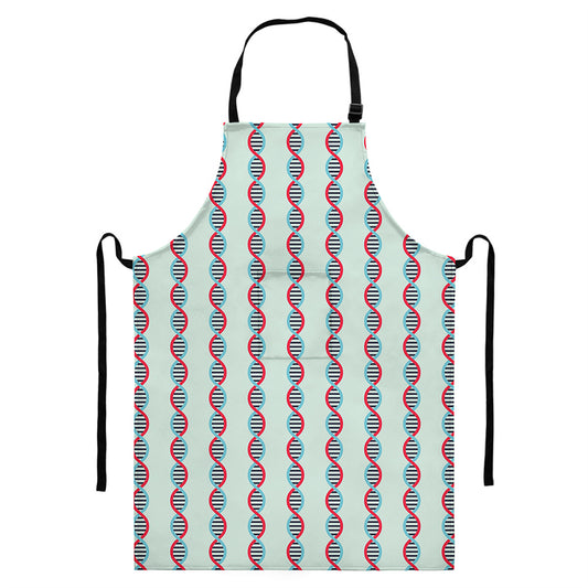 Red And Blue DNA Pattern Print Bib Apron With Pocket