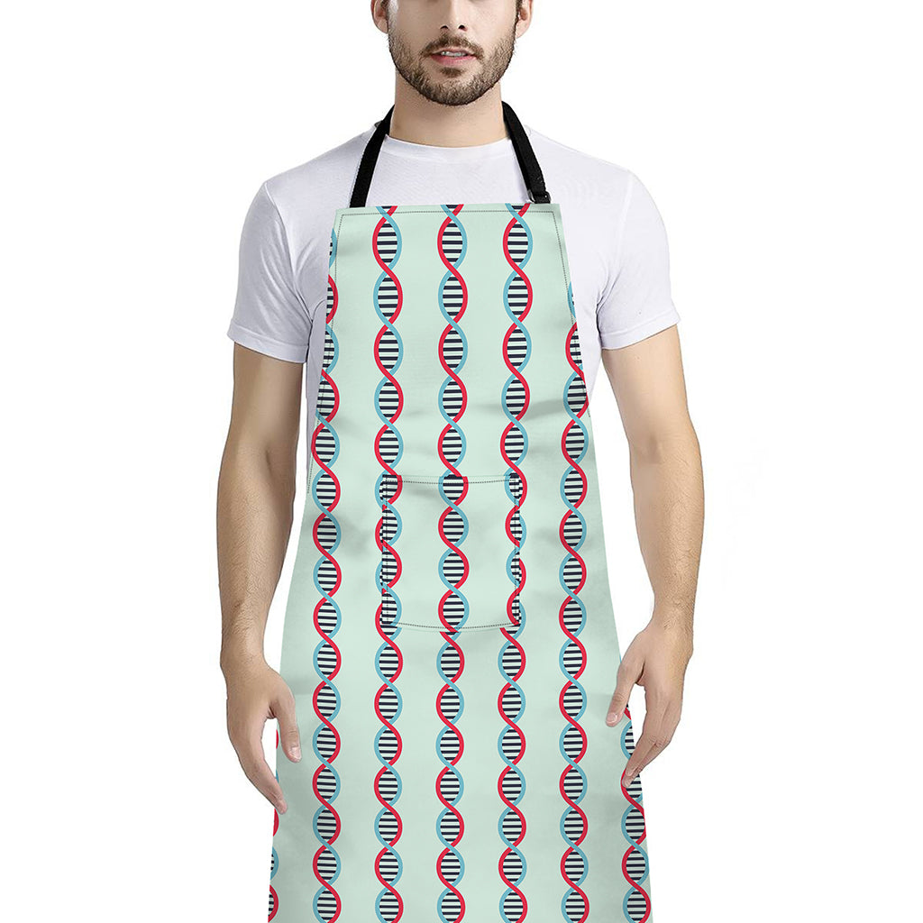 Red And Blue DNA Pattern Print Bib Apron With Pocket
