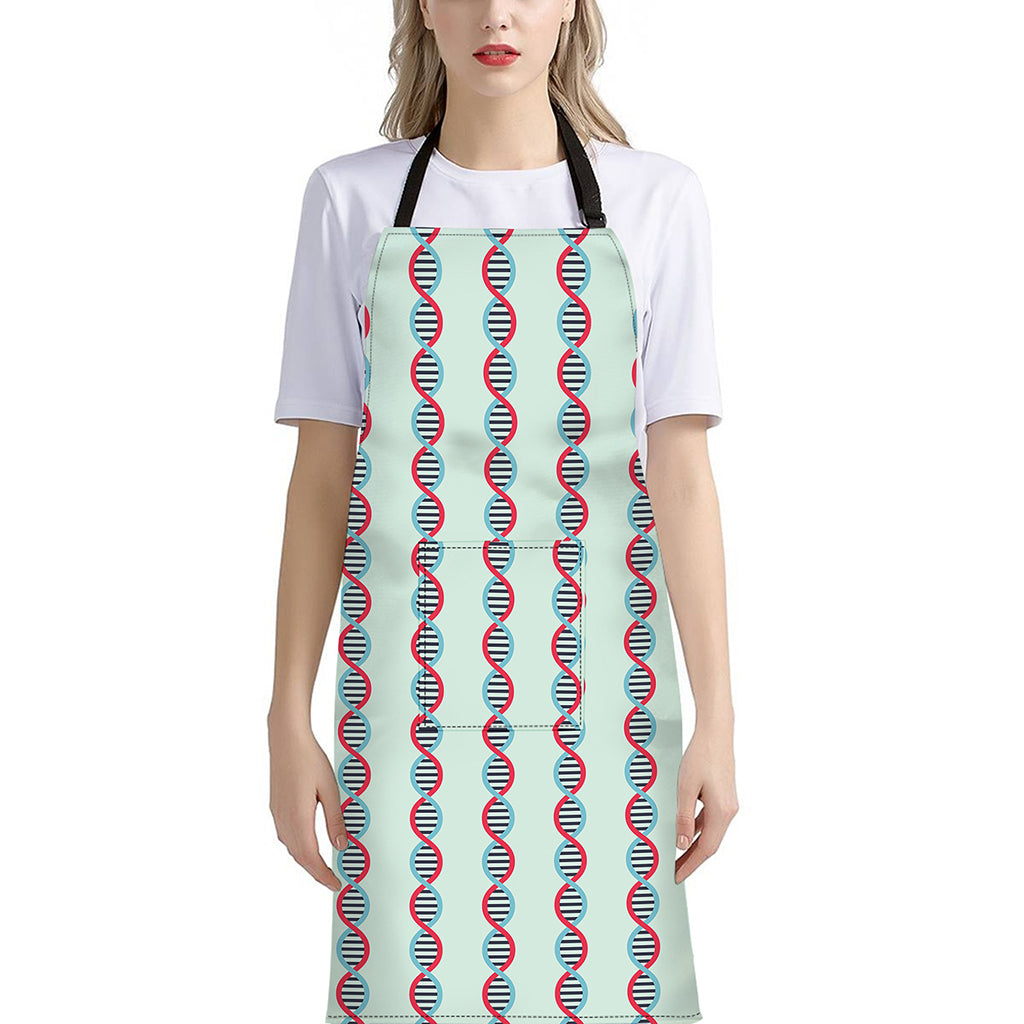 Red And Blue DNA Pattern Print Bib Apron With Pocket