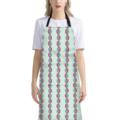 Red And Blue DNA Pattern Print Bib Apron With Pocket