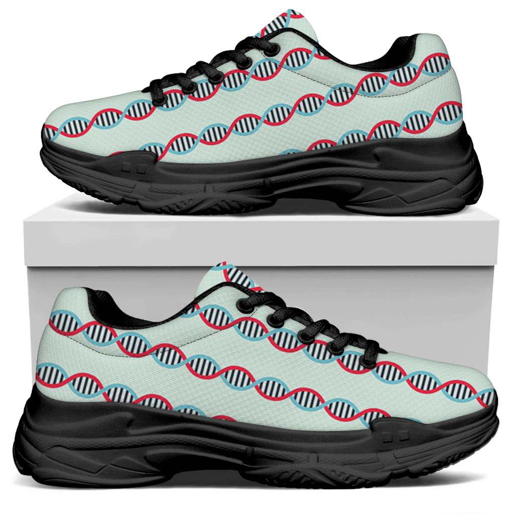 Red And Blue DNA Pattern Print Black Chunky Shoes