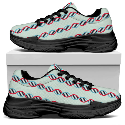 Red And Blue DNA Pattern Print Black Chunky Shoes