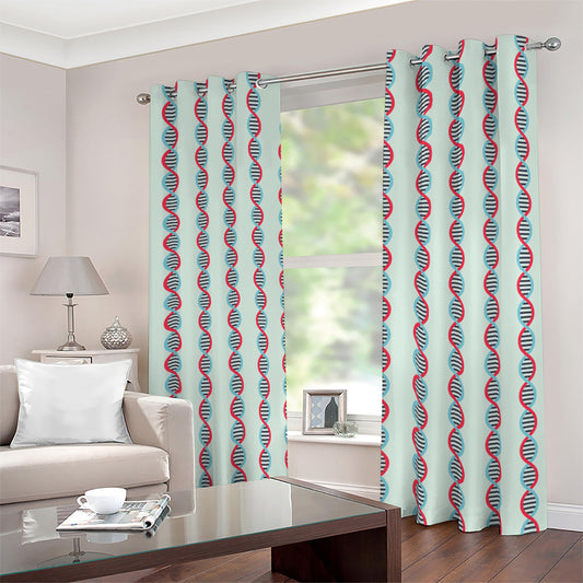 Red And Blue DNA Pattern Print Blackout Grommet Curtains