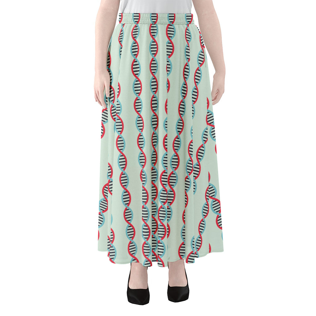 Red And Blue DNA Pattern Print Chiffon Maxi Skirt