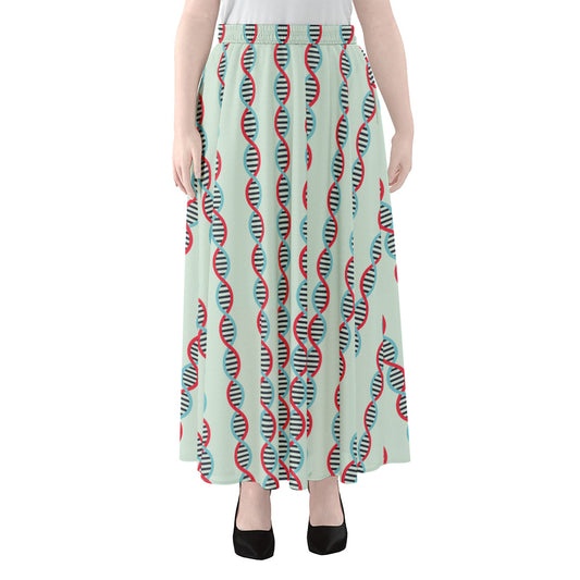Red And Blue DNA Pattern Print Chiffon Maxi Skirt