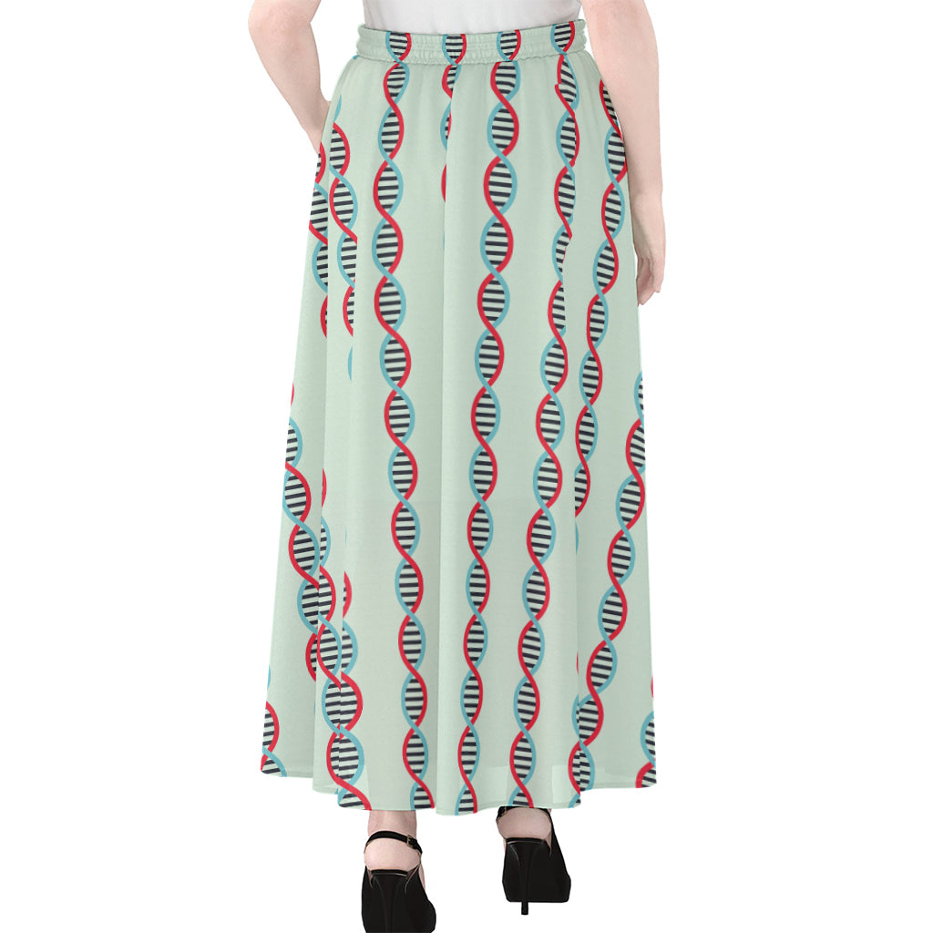Red And Blue DNA Pattern Print Chiffon Maxi Skirt
