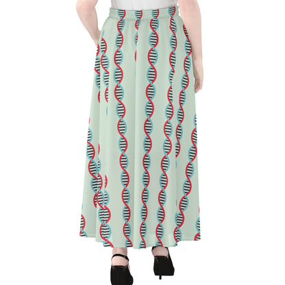 Red And Blue DNA Pattern Print Chiffon Maxi Skirt
