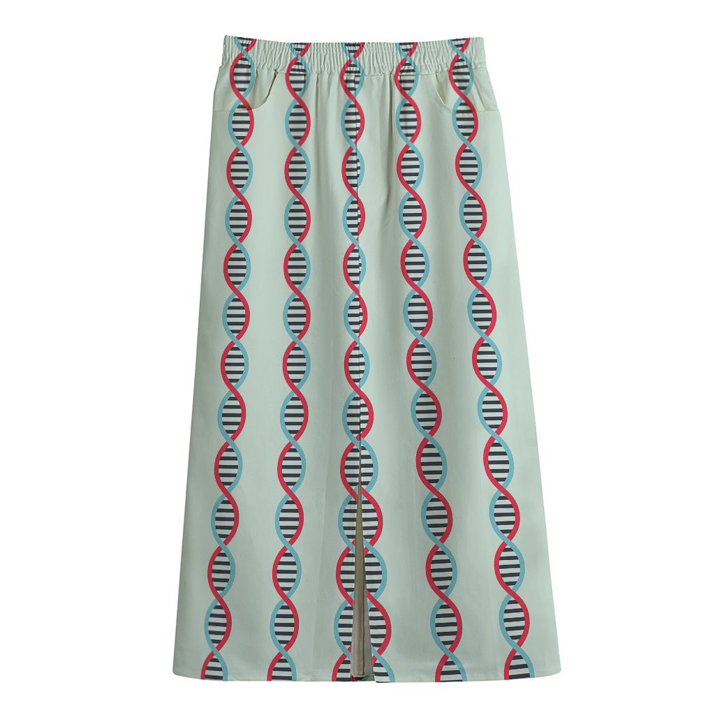 Red And Blue DNA Pattern Print Cotton Front Slit Maxi Skirt