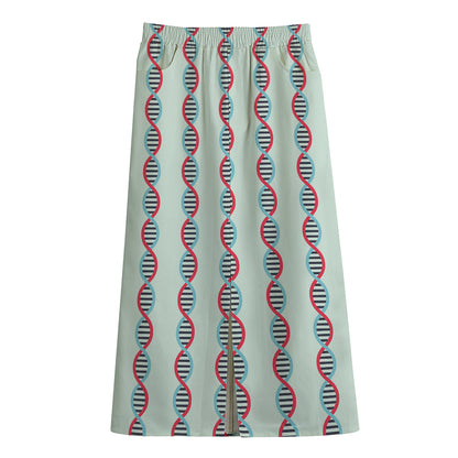 Red And Blue DNA Pattern Print Cotton Front Slit Maxi Skirt