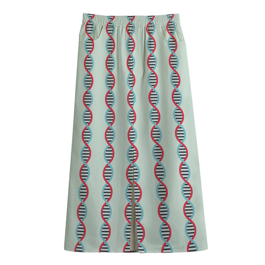 Red And Blue DNA Pattern Print Cotton Front Slit Maxi Skirt