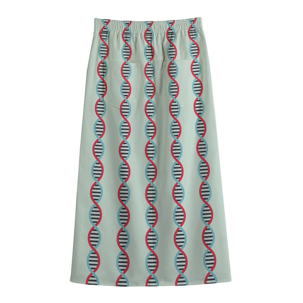 Red And Blue DNA Pattern Print Cotton Front Slit Maxi Skirt