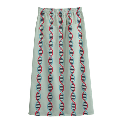 Red And Blue DNA Pattern Print Cotton Front Slit Maxi Skirt