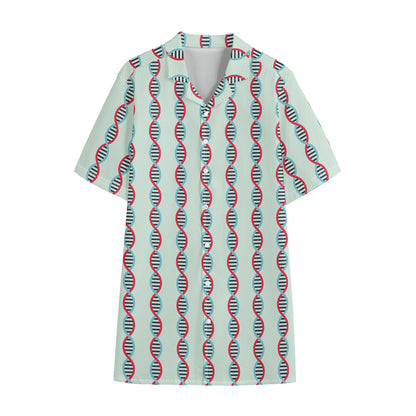 Red And Blue DNA Pattern Print Cotton Hawaiian Shirt