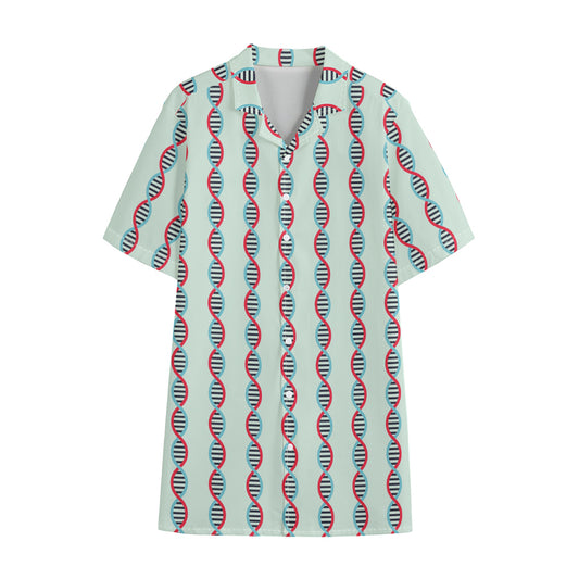 Red And Blue DNA Pattern Print Cotton Hawaiian Shirt