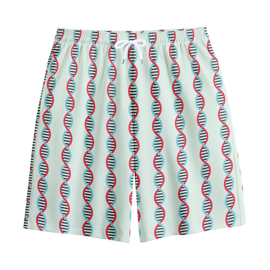 Red And Blue DNA Pattern Print Cotton Shorts