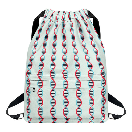 Red And Blue DNA Pattern Print Drawstring Backpack