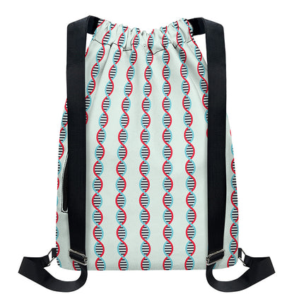 Red And Blue DNA Pattern Print Drawstring Backpack