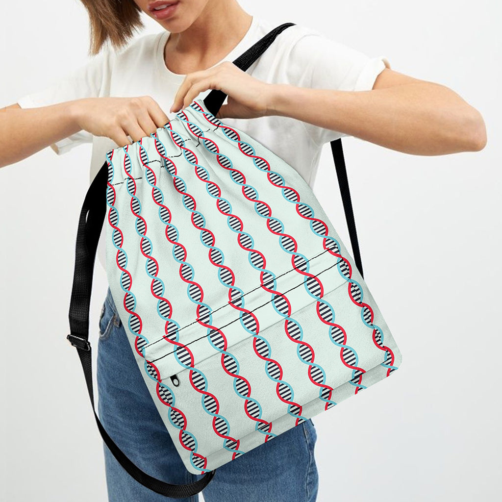 Red And Blue DNA Pattern Print Drawstring Backpack