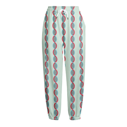 Red And Blue DNA Pattern Print Fleece Lined Knit Pants