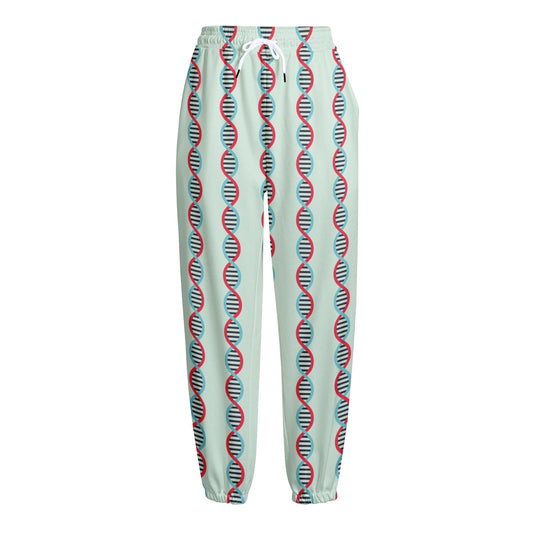 Red And Blue DNA Pattern Print Fleece Lined Knit Pants