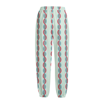 Red And Blue DNA Pattern Print Fleece Lined Knit Pants