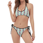 Red And Blue DNA Pattern Print Halter Scoop Tie Side Bikini