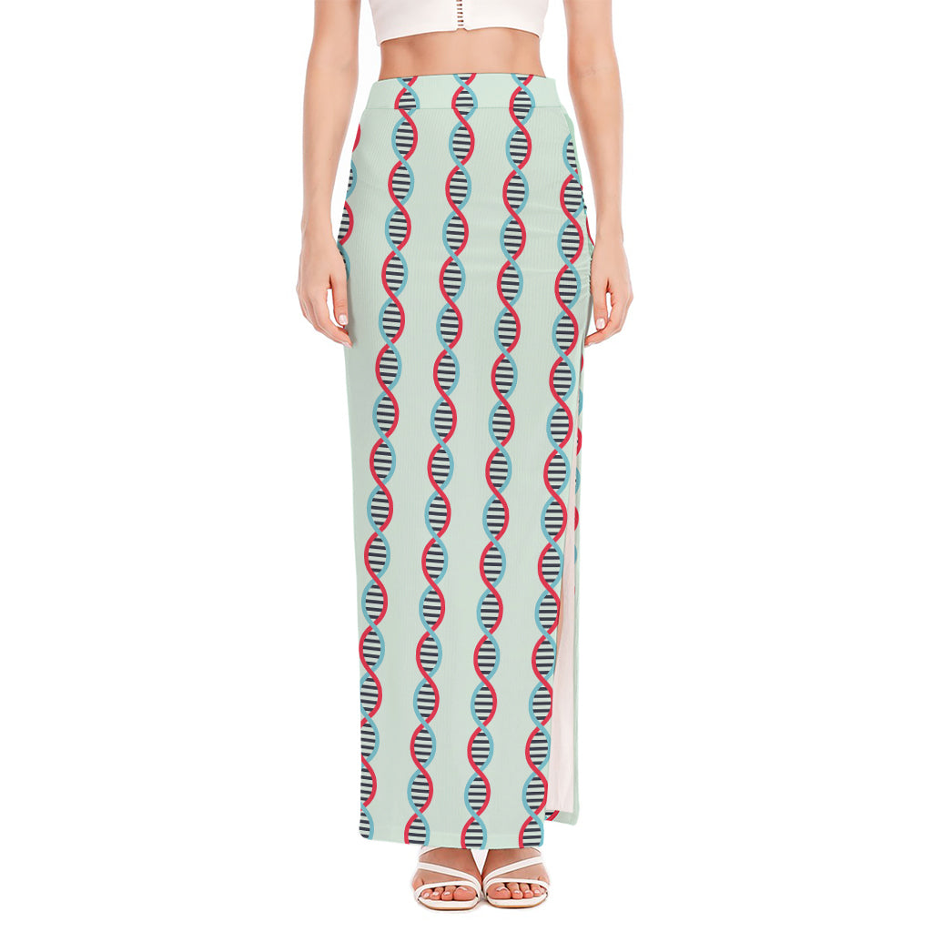 Red And Blue DNA Pattern Print High Slit Maxi Skirt