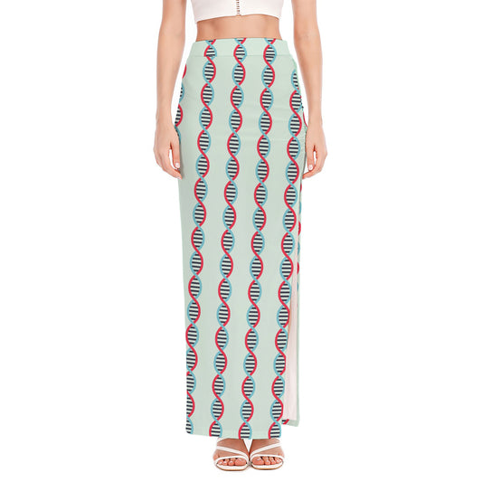 Red And Blue DNA Pattern Print High Slit Maxi Skirt