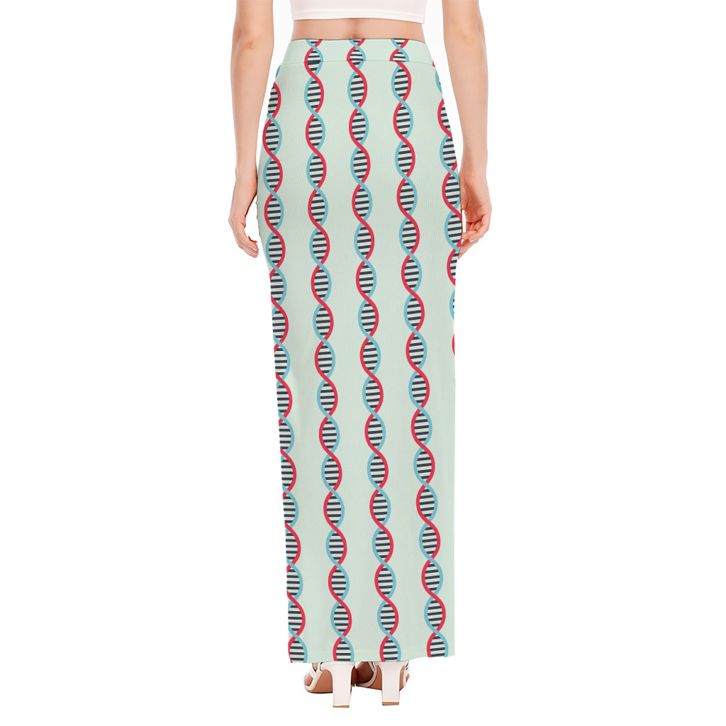 Red And Blue DNA Pattern Print High Slit Maxi Skirt