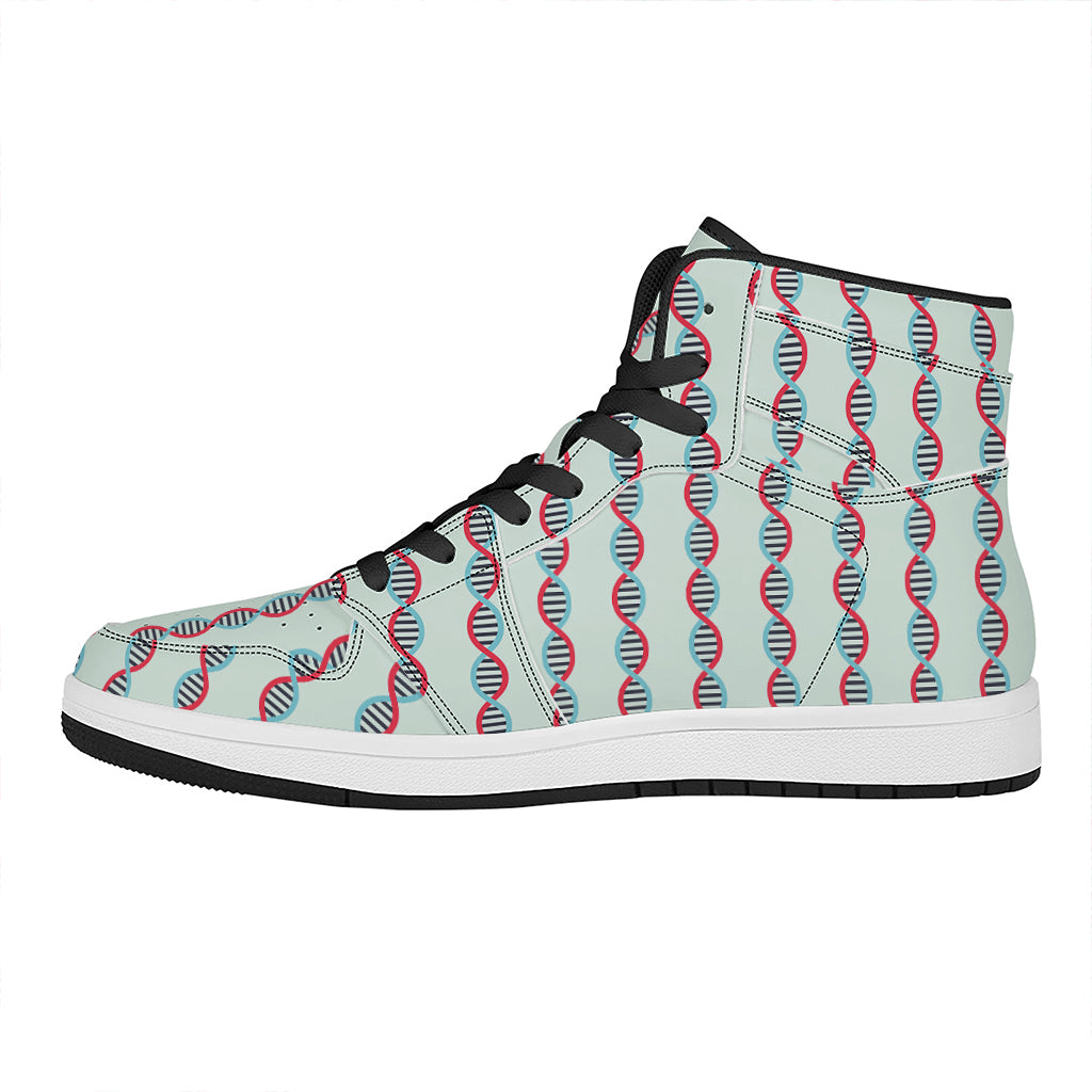 Red And Blue DNA Pattern Print High Top Leather Sneakers