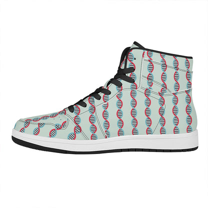 Red And Blue DNA Pattern Print High Top Leather Sneakers