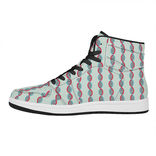 Red And Blue DNA Pattern Print High Top Leather Sneakers