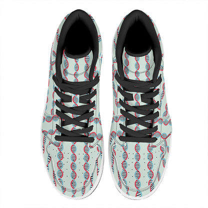 Red And Blue DNA Pattern Print High Top Leather Sneakers