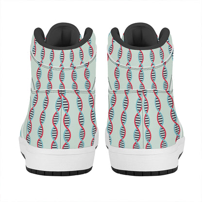Red And Blue DNA Pattern Print High Top Leather Sneakers