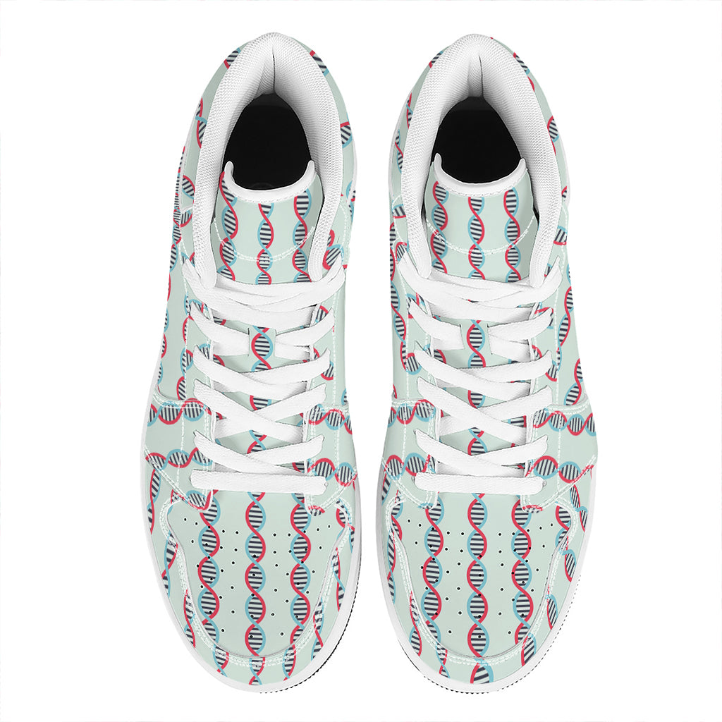 Red And Blue DNA Pattern Print High Top Leather Sneakers