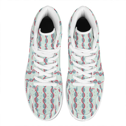 Red And Blue DNA Pattern Print High Top Leather Sneakers