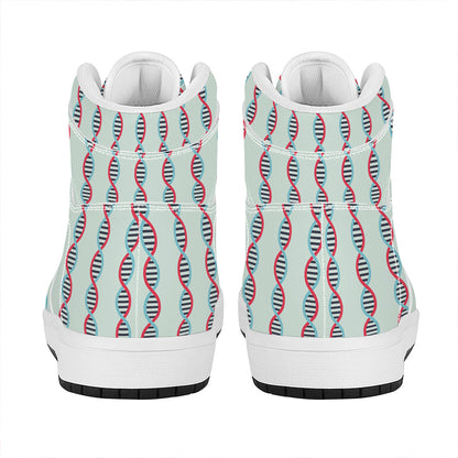 Red And Blue DNA Pattern Print High Top Leather Sneakers
