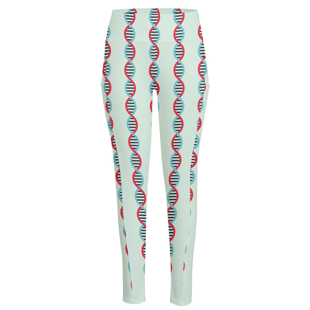 Red And Blue DNA Pattern Print High-Waisted Pocket Leggings