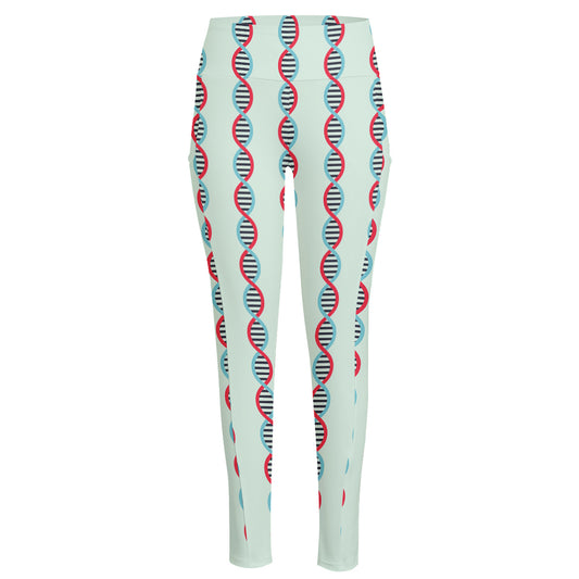 Red And Blue DNA Pattern Print High-Waisted Pocket Leggings