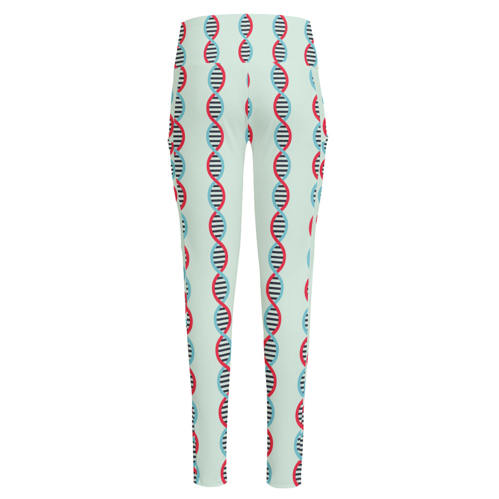 Red And Blue DNA Pattern Print High-Waisted Pocket Leggings