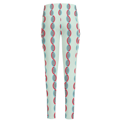 Red And Blue DNA Pattern Print High-Waisted Pocket Leggings