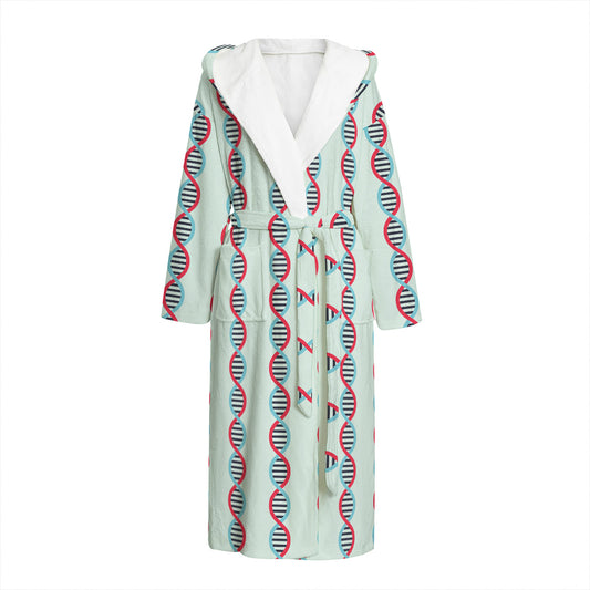 Red And Blue DNA Pattern Print Hooded Bathrobe