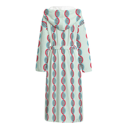 Red And Blue DNA Pattern Print Hooded Bathrobe
