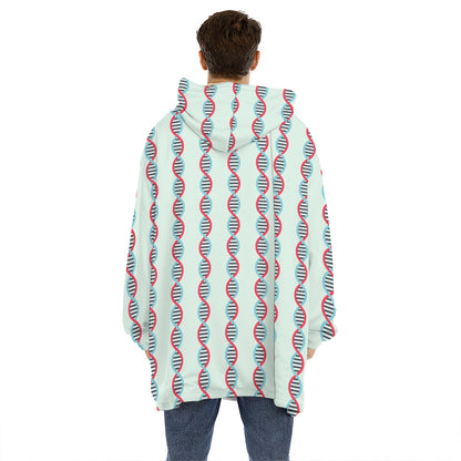 Red And Blue DNA Pattern Print Hoodie Blanket