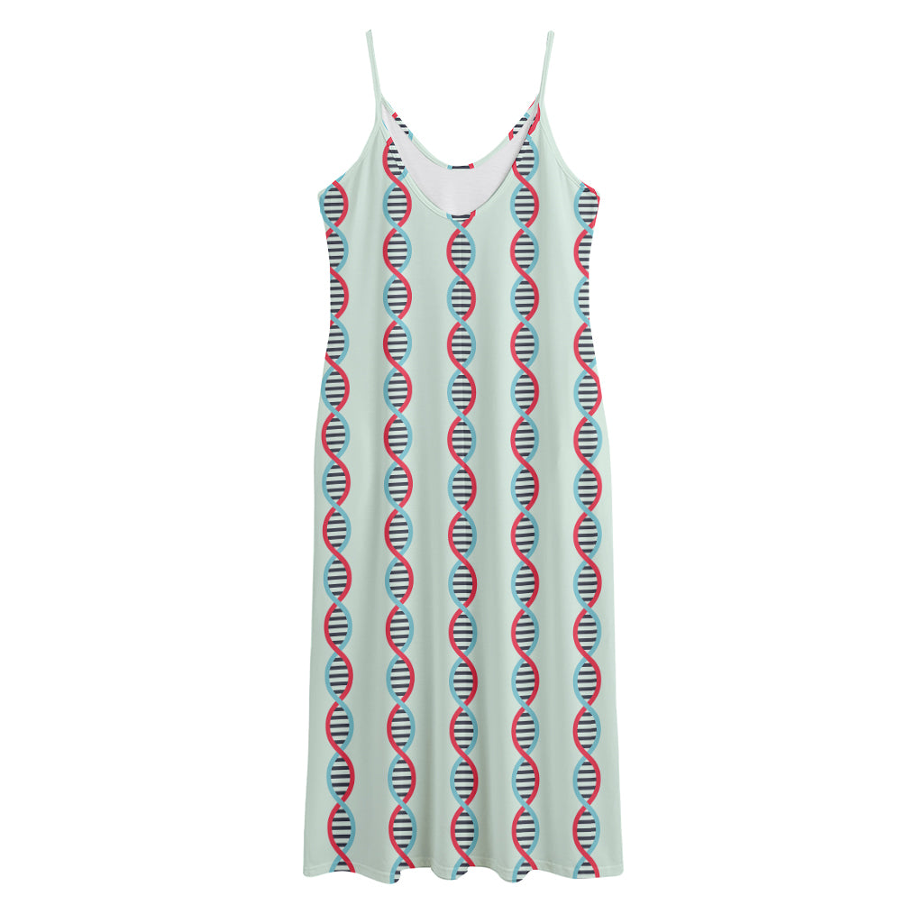 Red And Blue DNA Pattern Print Jersey Midi Cami Dress
