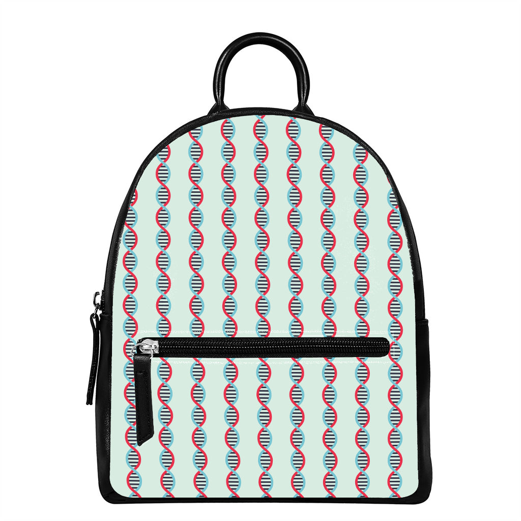 Red And Blue DNA Pattern Print Leather Backpack